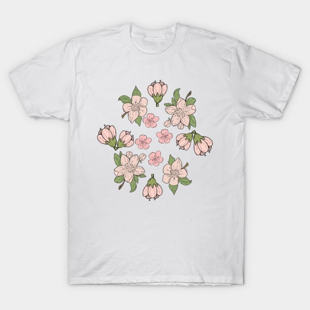 Pink vintage retro flowers T-Shirt by Mayathebeezzz